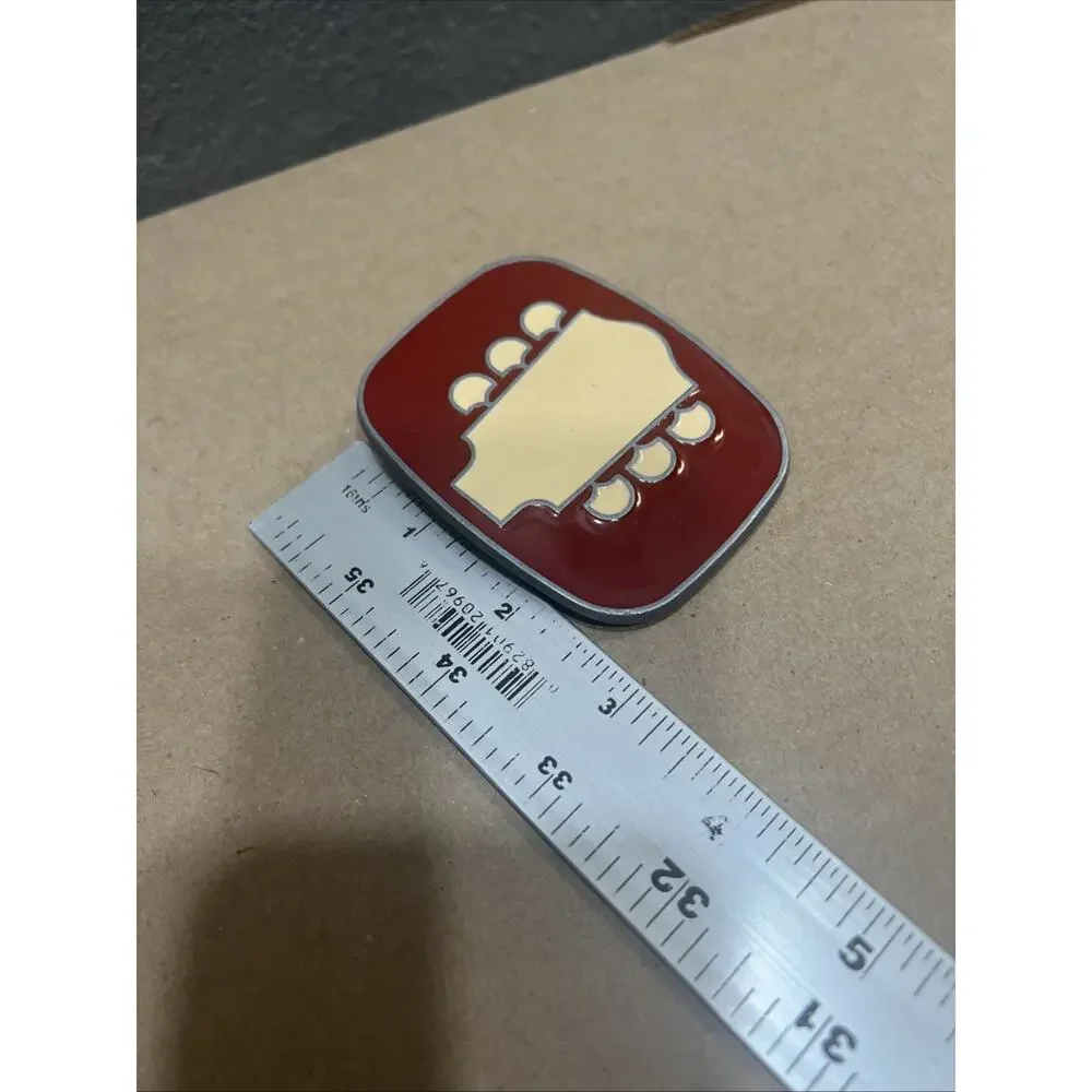 Vintage Headstock Belt Buckle TNN Red Enamel Gold Tone Retro Guitar Country 80s